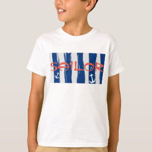 T-Shirt Funky Marin Bleu à Rayures Blanches et Anc