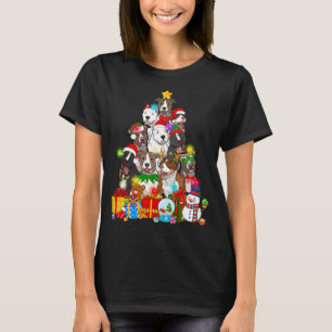 T-shirt Funky Pitbull Chien de Noël Lumières Arbre Chien C