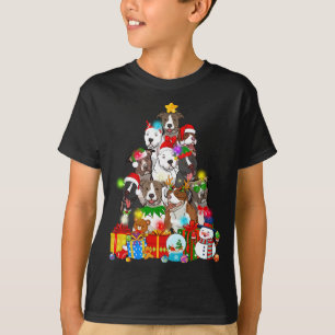 T-shirt Funky Pitbull Chien de Noël Lumières Arbre Chien C