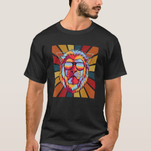 T-shirt Funky Retro Homme Lion Avec Lunettes De Soleil Col