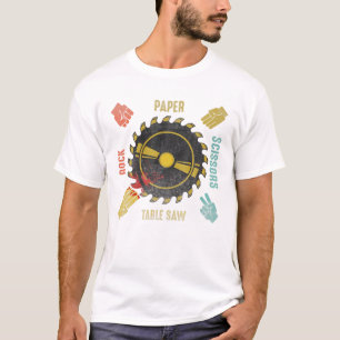 T-shirt Funky Rock Ciseaux Papier Table Saw Carpenter Tool