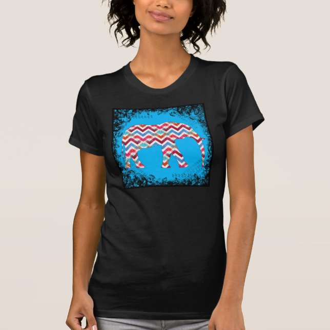 T-shirt Funky Zigzag Chevron Elephant sur bleu Turquoise (Devant)