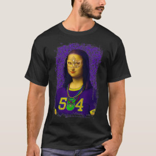 T-shirt Funny 504 New Orleans Mardi Gras Mona Lisa