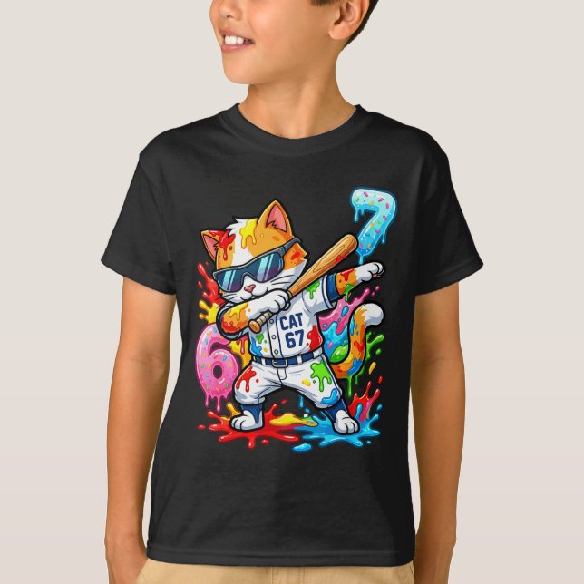 T-shirt Funny 67 Baseball Dabbing Cat 6 7 Dripng Ice Cream (Devant)