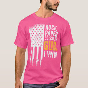 T-shirt Funny American Flag Gun Chemise Rock Ciseaux papie