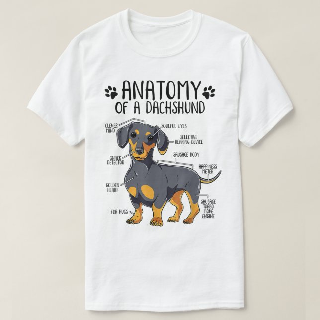 T-shirt Funny Anatomy Dachshund Wiener Dog Cute Doxie Love (Design devant)