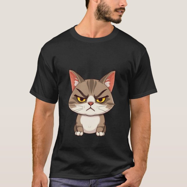 T-shirt Funny Angry Grumpy Brown Cat Stare ✨🐾😠 (Devant)