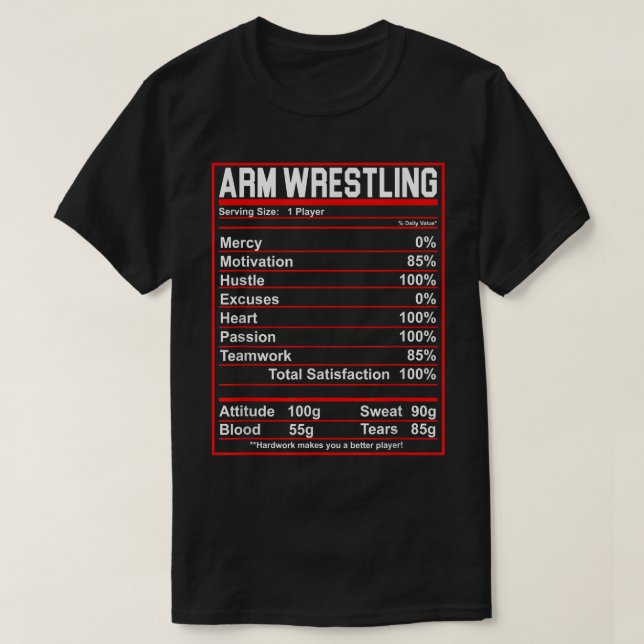 T-shirt Funny Arm Wrestling Nutrition Facts Arm Wrestler  (Design devant)