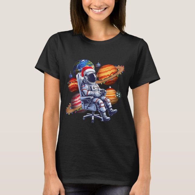 T-shirt Funny Astronaut Christmas Space Lights Santa Hat P (Devant)