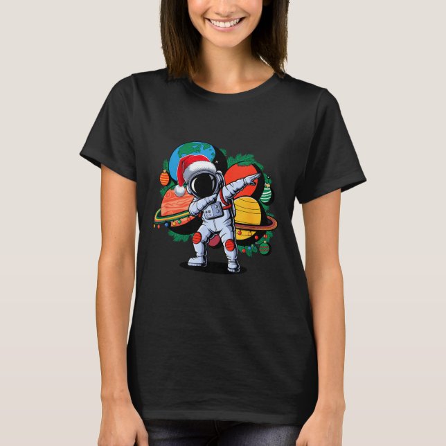 T-shirt Funny Astronaut Christmas Space Planets Santa Hat  (Devant)