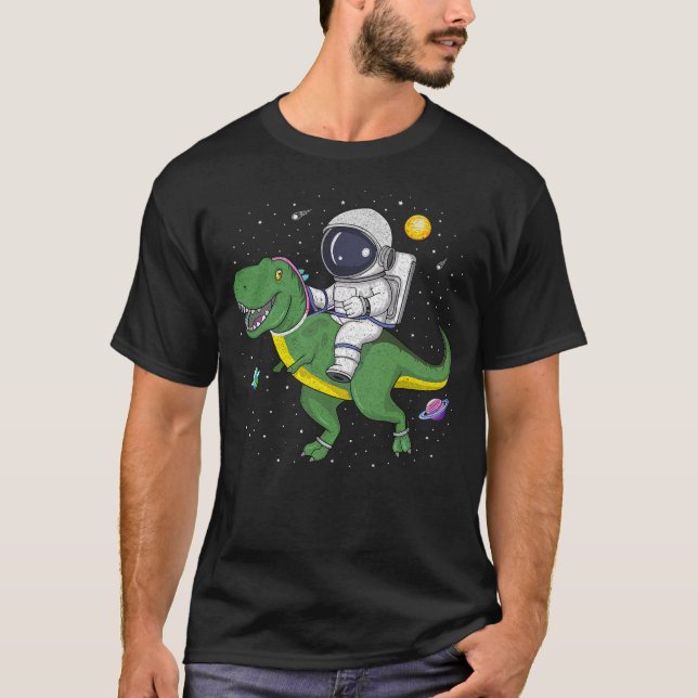 T-shirt Funny Astronaut Riding T-Rex in Space Dinosaur Men (Devant)