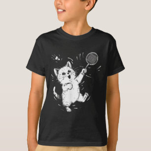 T-shirt Funny Badminton mignon Chat Badminton Player Shutt