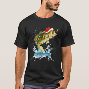 T-shirt Funny Bass Pêche Santa Hat Noël Pajama Poisson