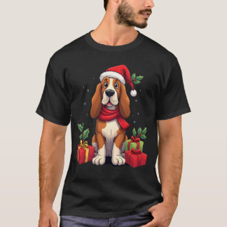 T-shirt Funny Basset Hound Dog Christmas Outfits Santa Hat