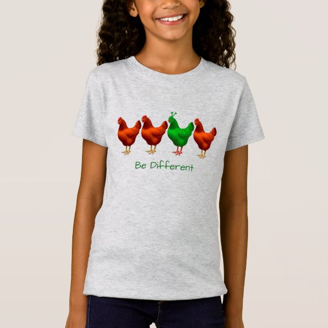 T-Shirt Funny Be Different Green Martian Alien Poulet (Devant)