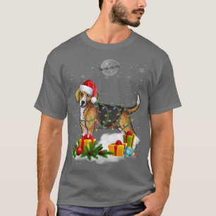 T-shirt Funny Beagle Dog Christmas Lights Santa Hat Xmas