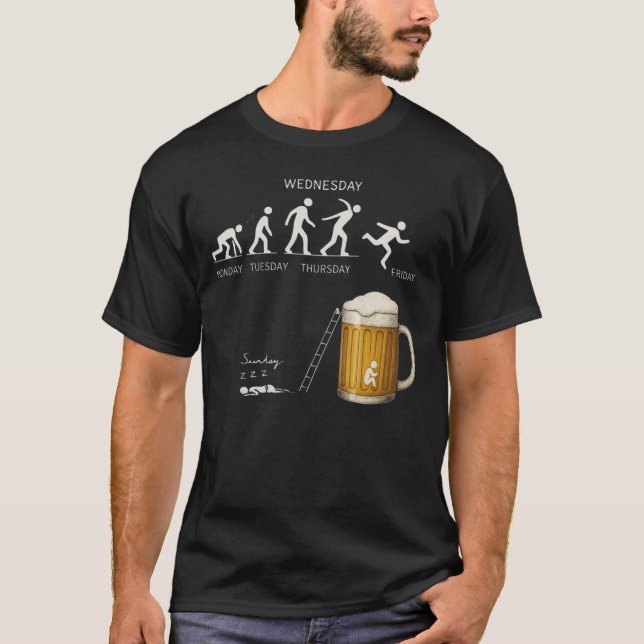 T-shirt Funny Beer Evolution Workweek Drinking Humor  (Devant)