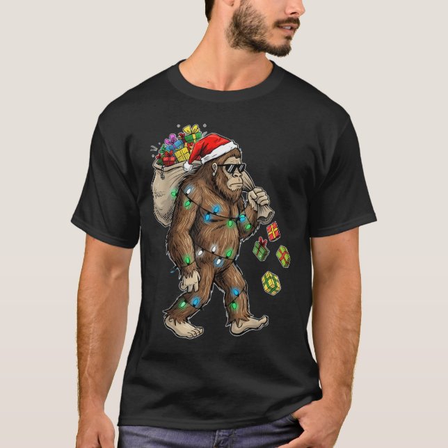 T-shirt Funny Bigfoot Christmas Tree Lights Xmas Boys Mens (Devant)