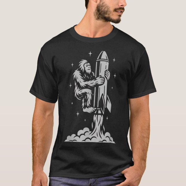 T-shirt Funny Bigfoot Flying Into Space With Stars And Cos (Devant)