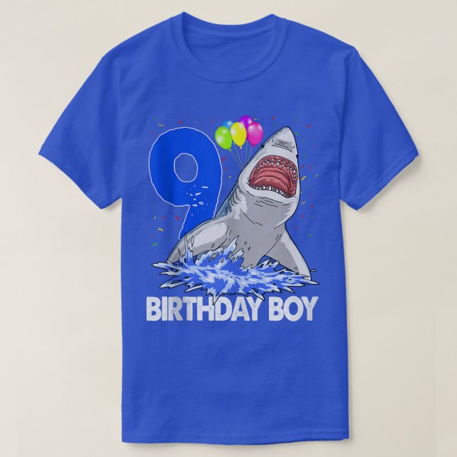 T-shirt Funny Birthday Boy 9 Shark TeeWomen Celebration Gi (Design devant)