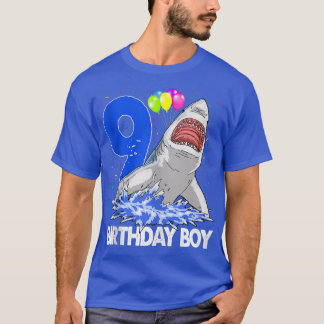 T-shirt Funny Birthday Boy 9 Shark TeeWomen Celebration Gi