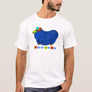 T-shirt Funny Bleu bélier Chinois Nouvel An Zodiac M Blanc