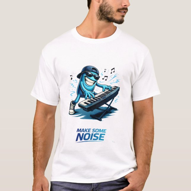 T-shirt Funny Blue Keyboard Player Character Music  (Devant)