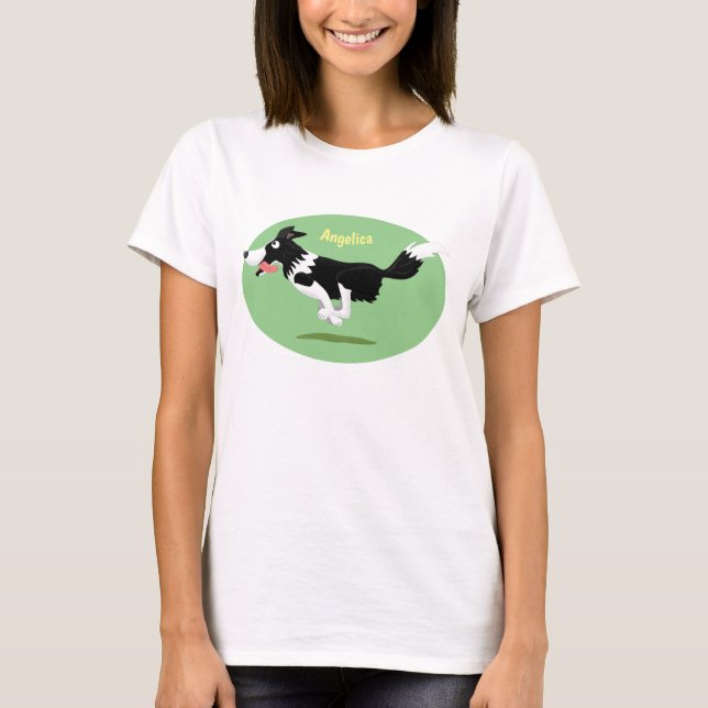 T-shirt Funny Border Collie chien en course dessin animé (Devant)