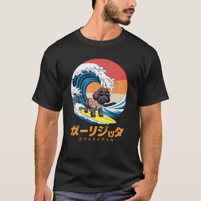 T-shirt Funny Bordoodle japonais Kanagawa Wave Chien (Devant)