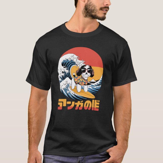 T-shirt Funny Bordoodle japonais Kanagawa Wave Chien (Devant)