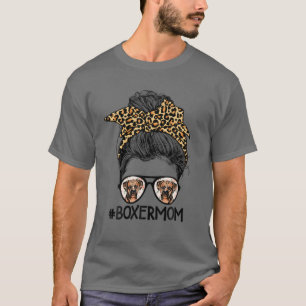 T-shirt Funny Boxer Maman Leopard Messy Bun Boxer Lover Mo