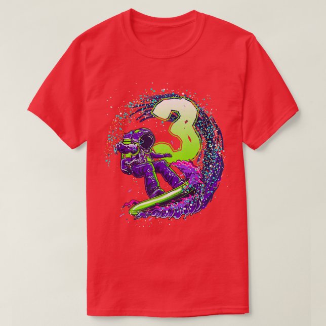 T-shirt Funny Boy 3e anniversaire astronaute surfe spatial (Design devant)
