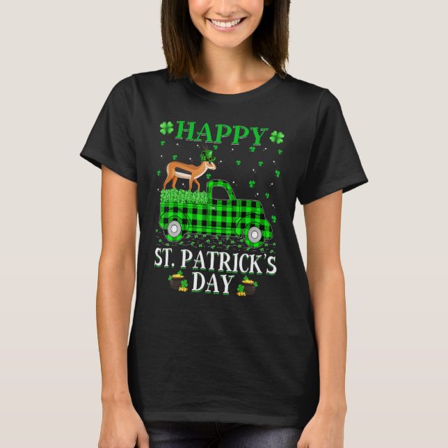 T-shirt Funny Buffalo Plaid Green Truck Antelope St. Patri (Devant)