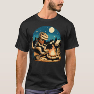 T-shirt Funny Campfire Dinosaur Roasting Marshmallows Camp