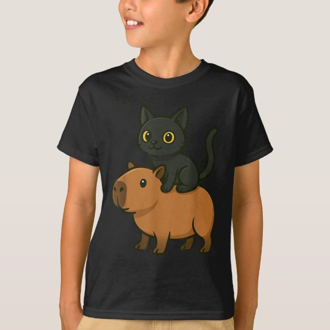 T-shirt Funny Capybara Black Chat Amoureux des animaux Mam (Devant)