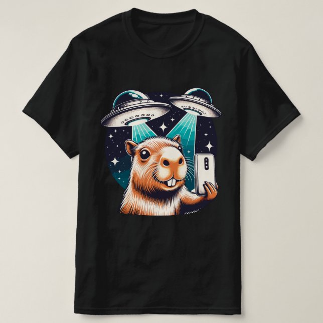T-shirt Funny Capybara, Capybara Selfie avec OVNI (Design devant)