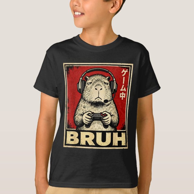 T-shirt Funny Capybara Gamer Bruh Graphic Tee Men Boys Tee (Devant)