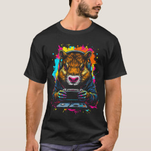 T-shirt Funny Capybara Tee Manette Casque Jeux Vidéo