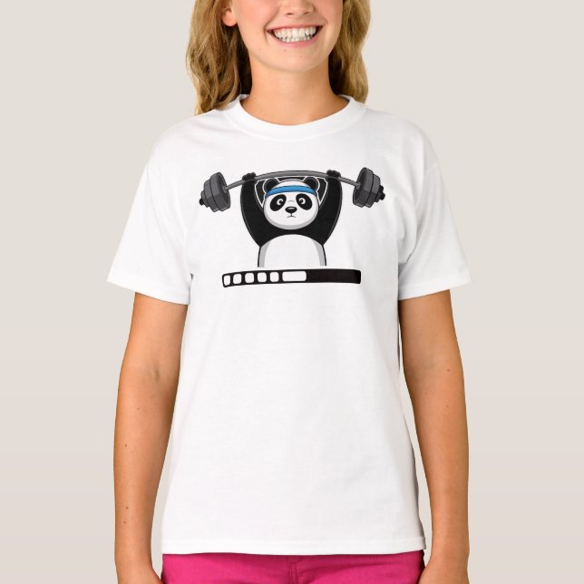 T-shirt Funny Cartoon Panda Weightlifting with 'Loading' (Devant)