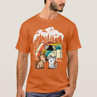 T-shirt Funny Cat and Dog Camping with Friends Caravan fri