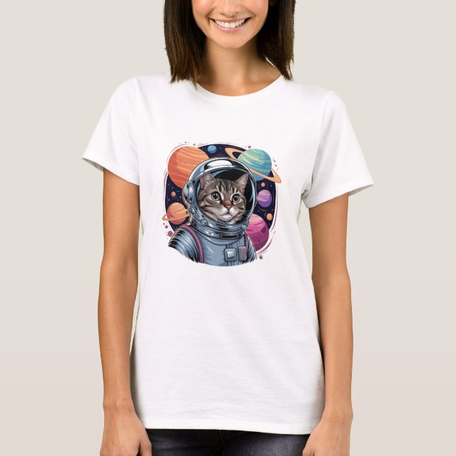 T-shirt Funny Cat Astronaut In Space (Devant)