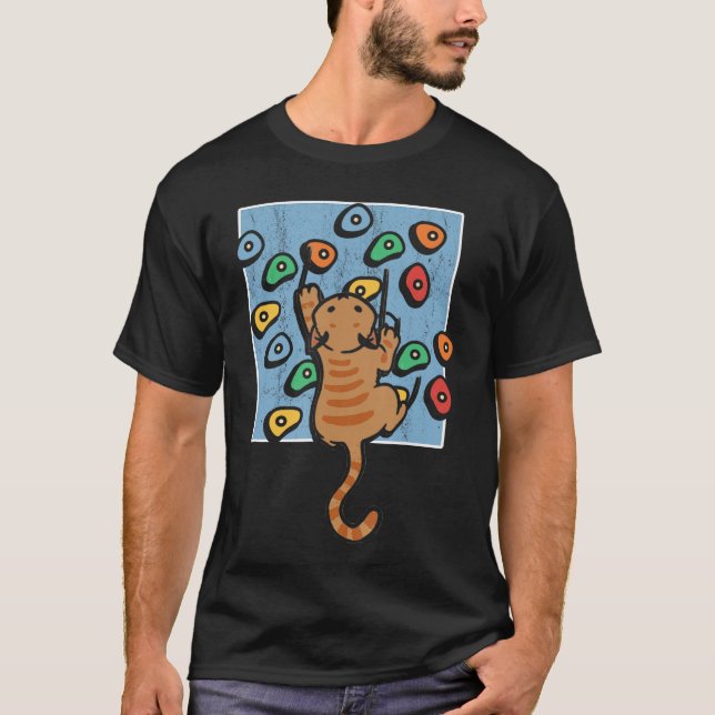 T-shirt Funny Cat Climber Climbing Wall Bouldering Climb b (Devant)