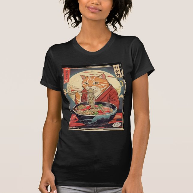 T-shirt Funny cat Eating Ramen Japanese for cat lovers (Devant)