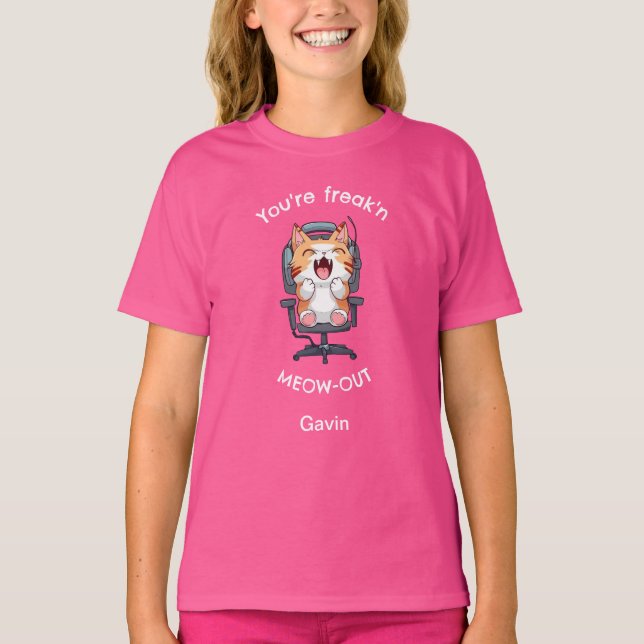 T-shirt Funny Cat Freak'n Meow Out (Devant)