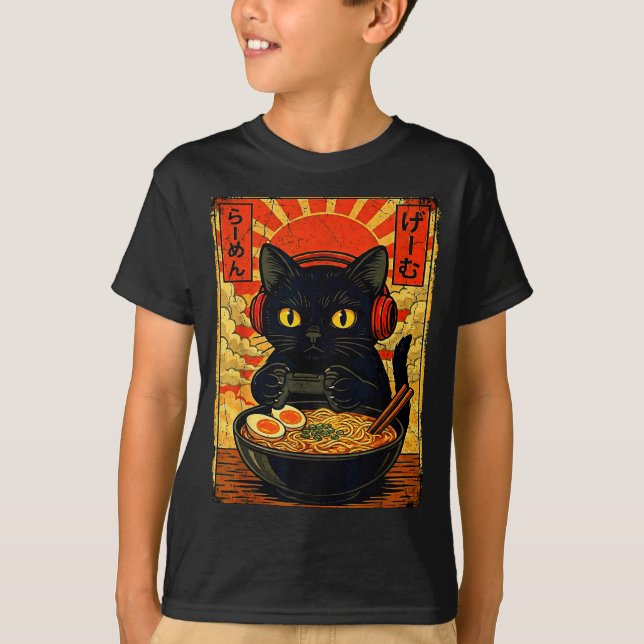 T-shirt Funny Cat Gamer Men Anime Kawaii Gaming Headset Ca (Devant)