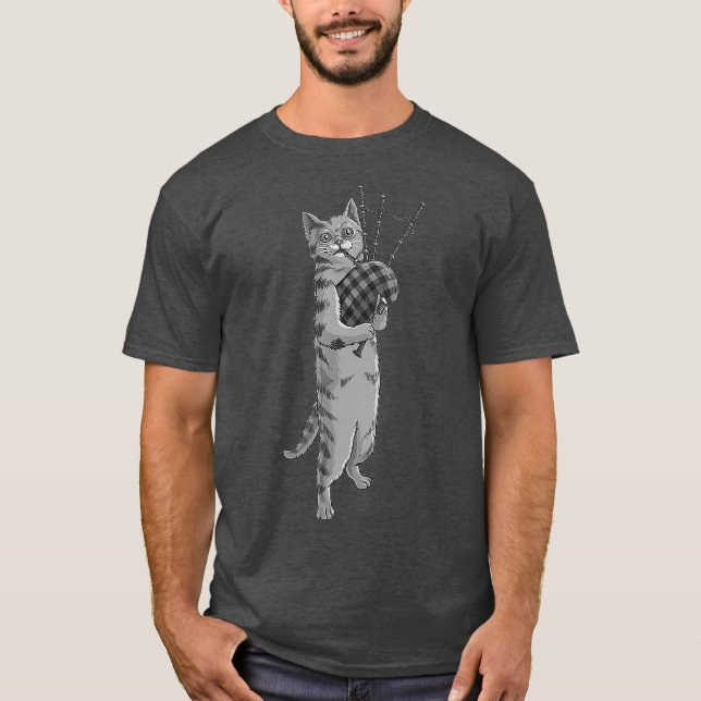 T-shirt Funny Cat Playing Bagpipes (Devant)
