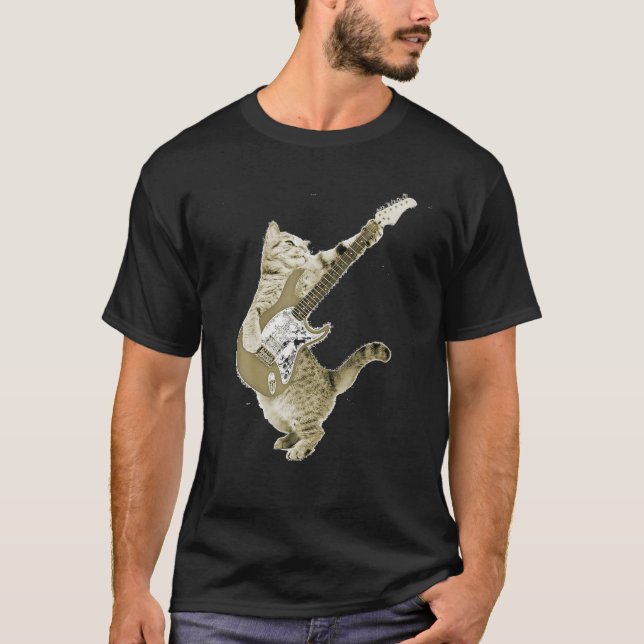 T-shirt Funny Cat Playing Guitar Lovers Kitten Guitarist (Devant)