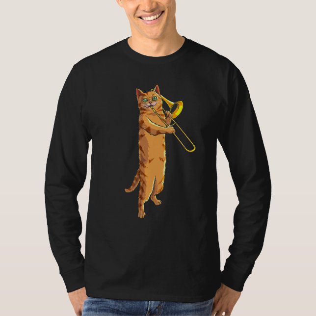 T-shirt Funny Cat Playing Trombone (Devant)