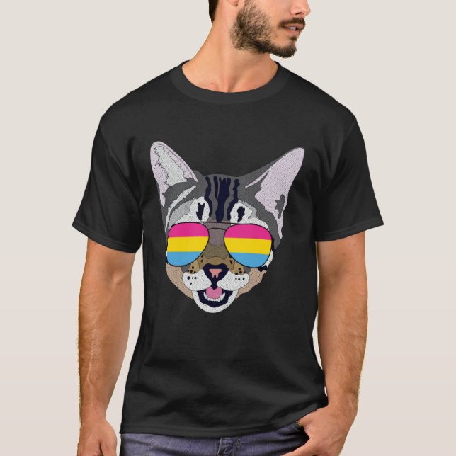 T-shirt Funny Cat Sunglasses Pansexual Pride Flag Gift (Devant)