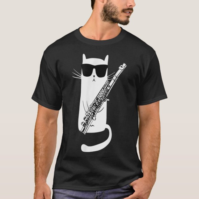 T-shirt Funny Cat Wearing Sunglasses Playing Flute Essenti (Devant)